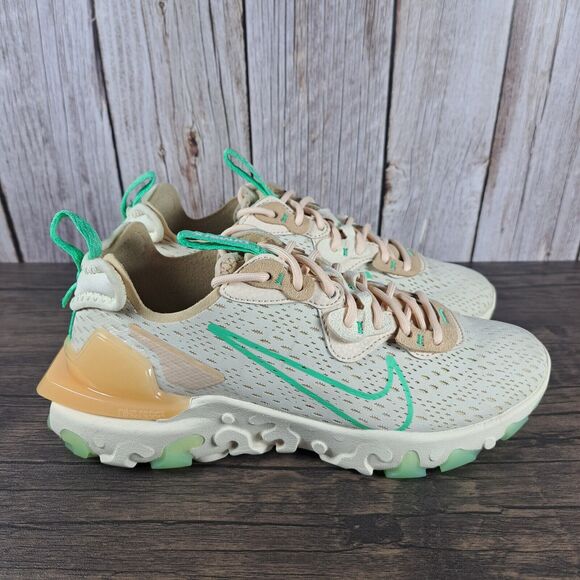 Nike NSW React Vision Lace Up Sneaker Women's Sz 7 Pearl White Green Glow Sesame - Picture 3 of 9